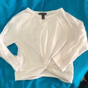 White waffle knit twist crop top shirt